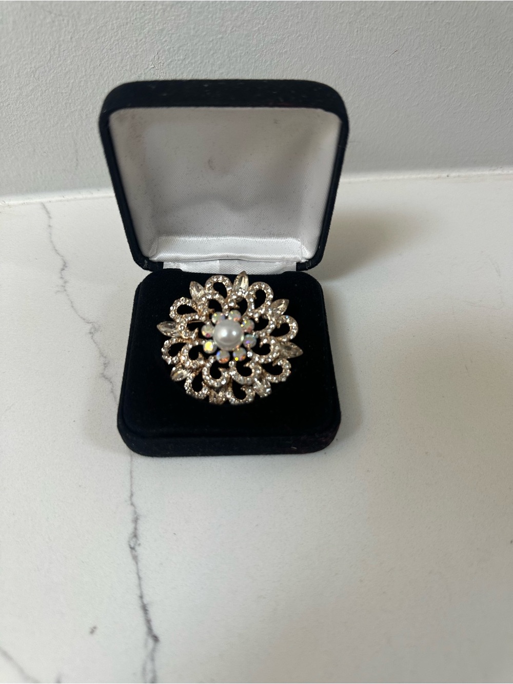 Vintage Silver-Tone Faux Pearl & Crystal Floral Brooch - Elegant Women's Jewelry
